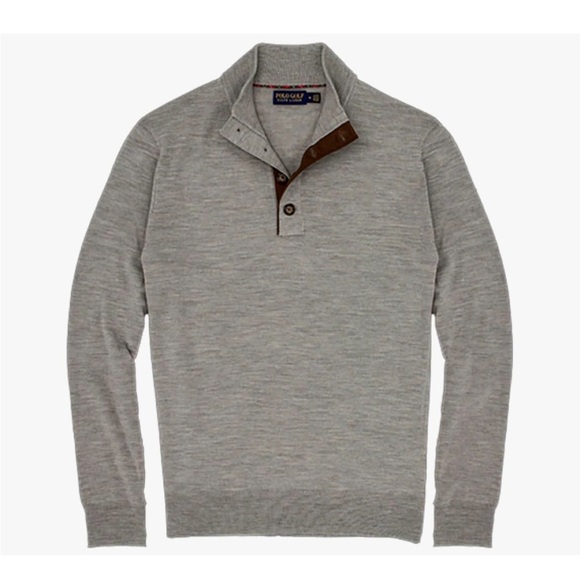 Polo Golf Ralph Lauren Merino Wool Button Mockneck Gray Mens Golf Sweater Size L - Picture 1 of 7